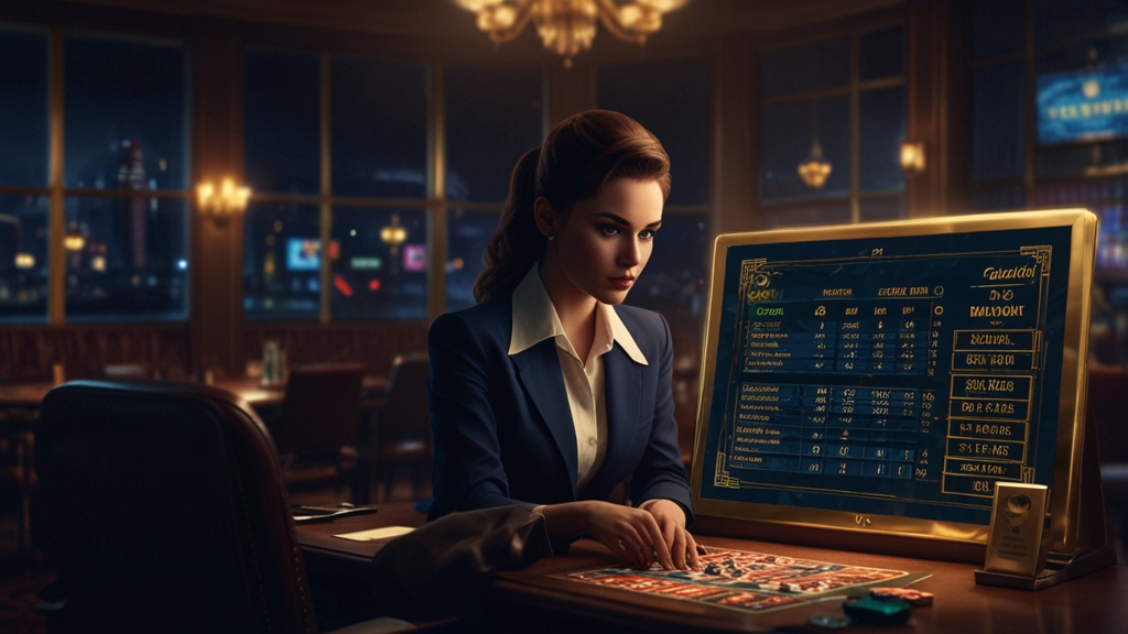 Bonus terms checklist and verification screen in a dark casino setting