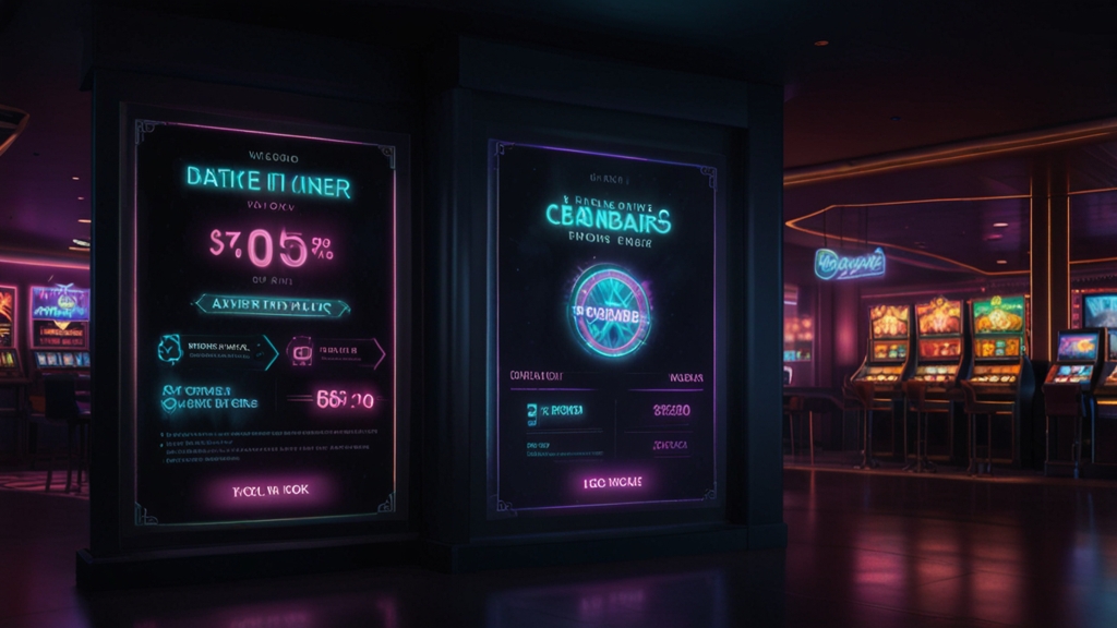 Welcome and reload bonus cards displayed on a casino screen