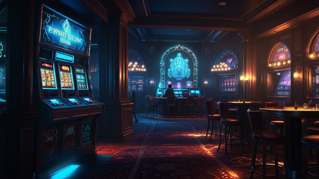 Player stepping back from a glowing bonus screen with responsible play icons